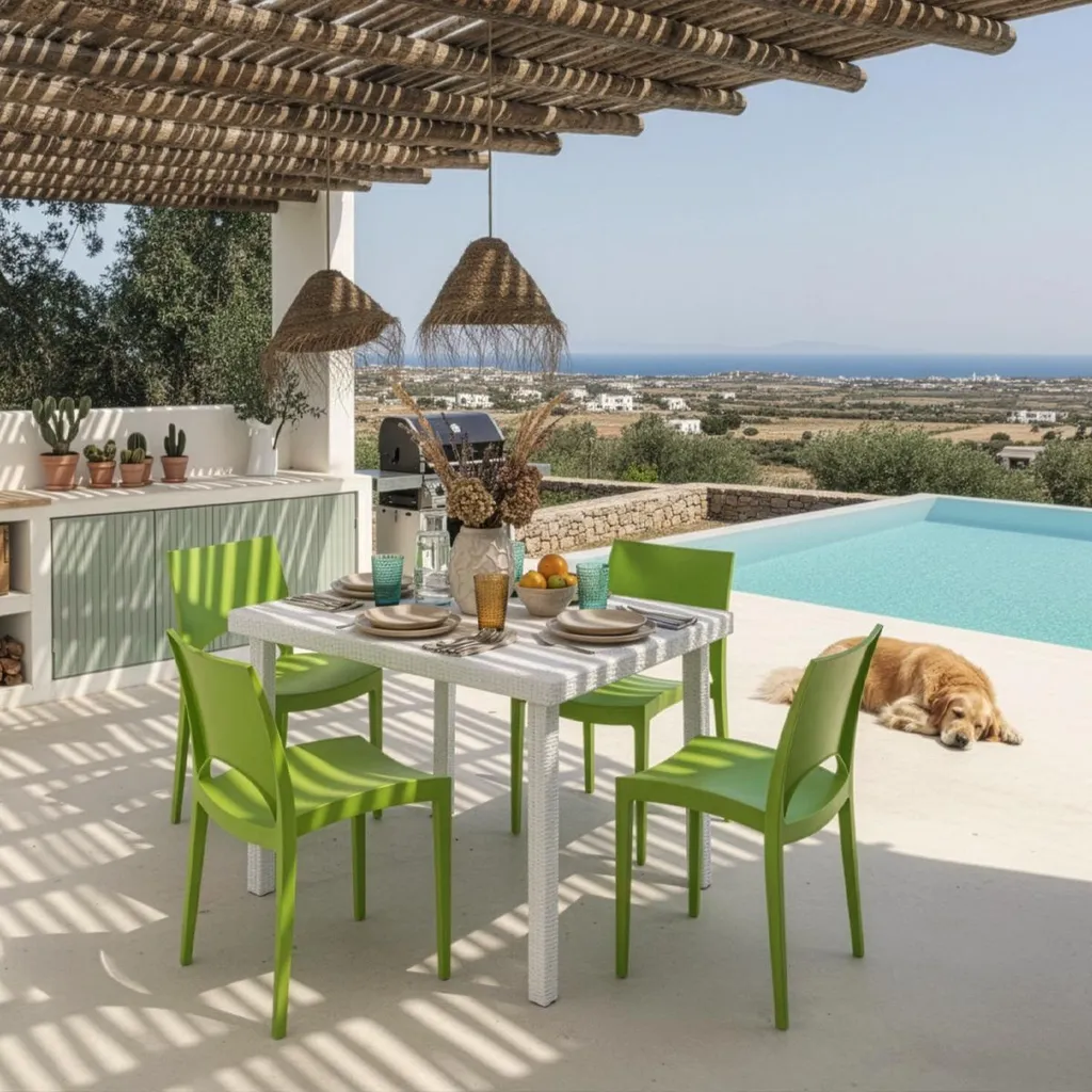 Table d'Extérieur et 4 Chaises Love en Polypropylène Vert Durable - 2