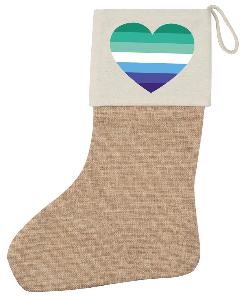 Huuraa Weihnachtsstrumpf Schwule Pride Flagge LGBTQ Herz Beige Jute Kaminstrumpf Geschenkidee