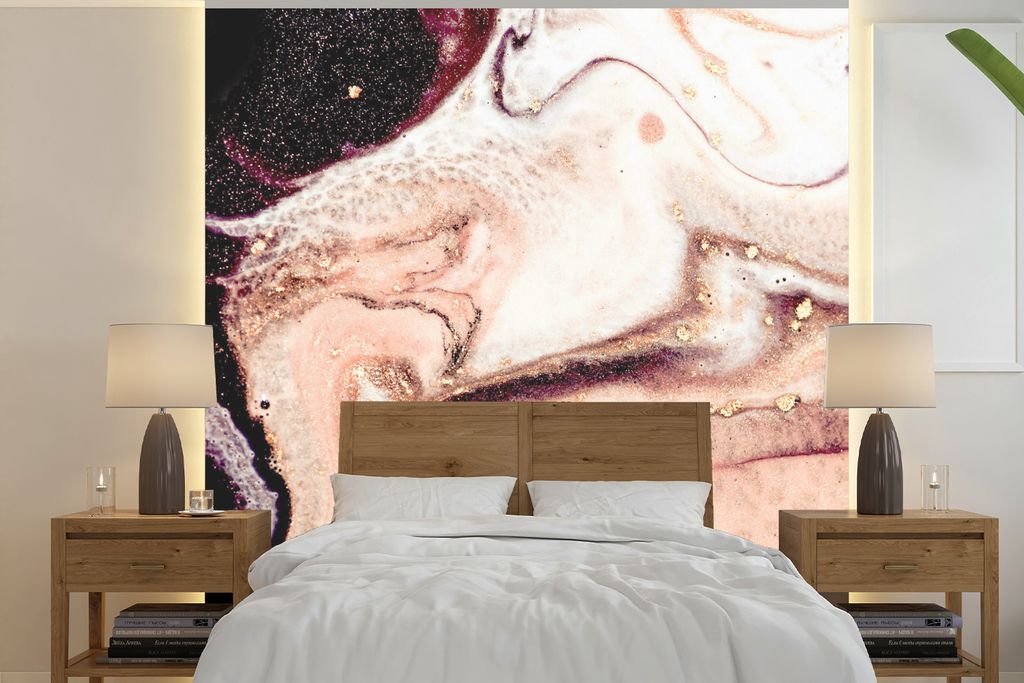 MuchoWow Fototapete für Wohnzimmer oder Schlafzimmer Wandtapete Vinyl Motivtapete Stein - Marmor - Edelstein - Abstrakt - Natur - Rosa - 220x220...