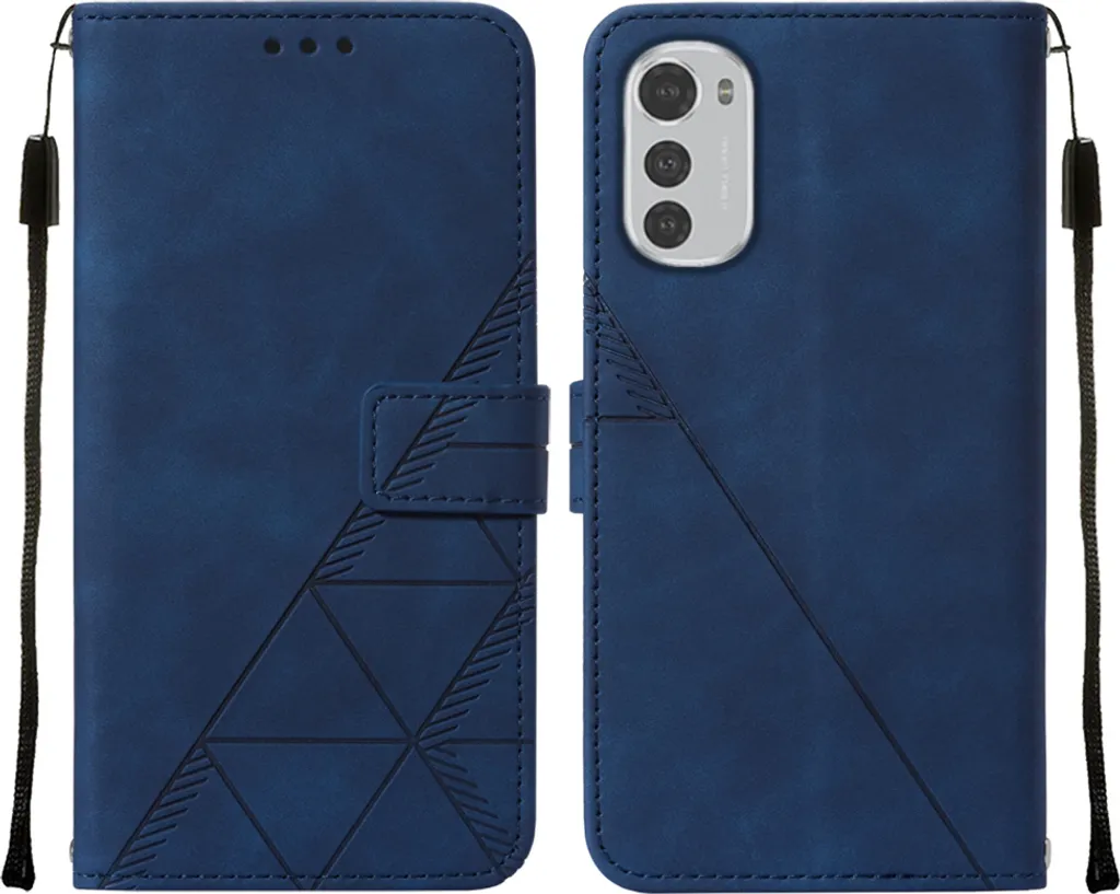 Custodia in pelle flip per Motorola Moto E32 custodia con design a portafoglio con goffratura, porta carte e supporto blu