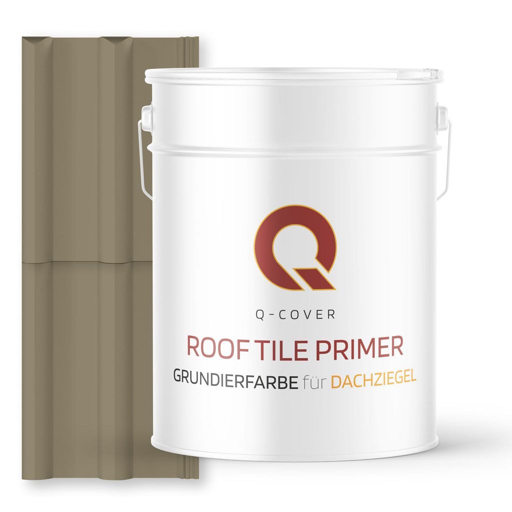 Grundierfarbe für Dachziegel Gelbgrau RAL 7034 10 L | wetterfeste Dachbeschichtung | für Ziegel, Beton, Eternit | UV-beständig | Q-COVER
