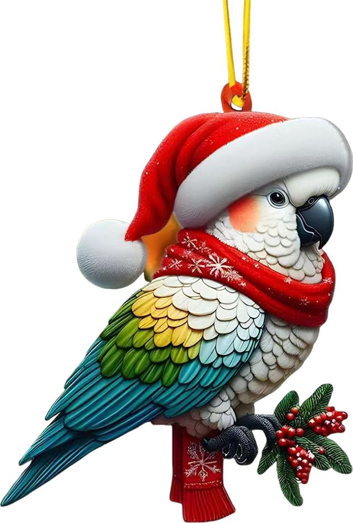 2D-Acryl-Weihnachtsornament, niedlicher flacher Eisbär/Oktopus/Papagei, Tieranhänger für den Auto-Rückspiegel, Auto-Innenausstattung für Fenst...