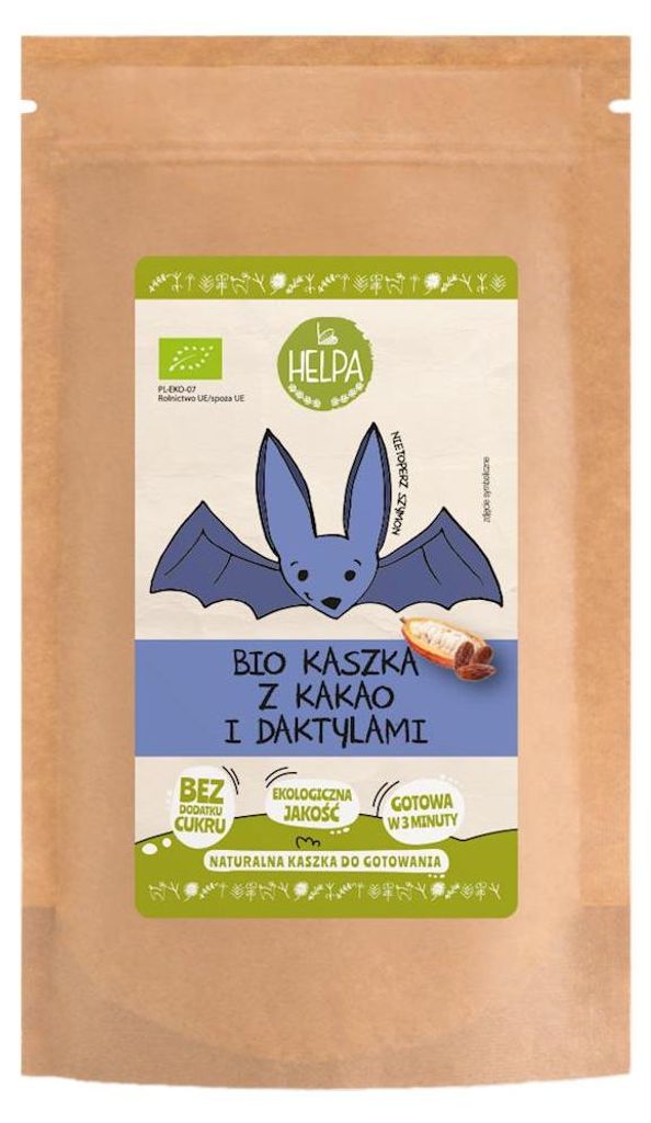 KASZKA ORKISZOWO - OWSIANA Z KAKAO I DAKTYLAMI BEZ DODATKU CUKRÓW BIO 200 g - HELPA