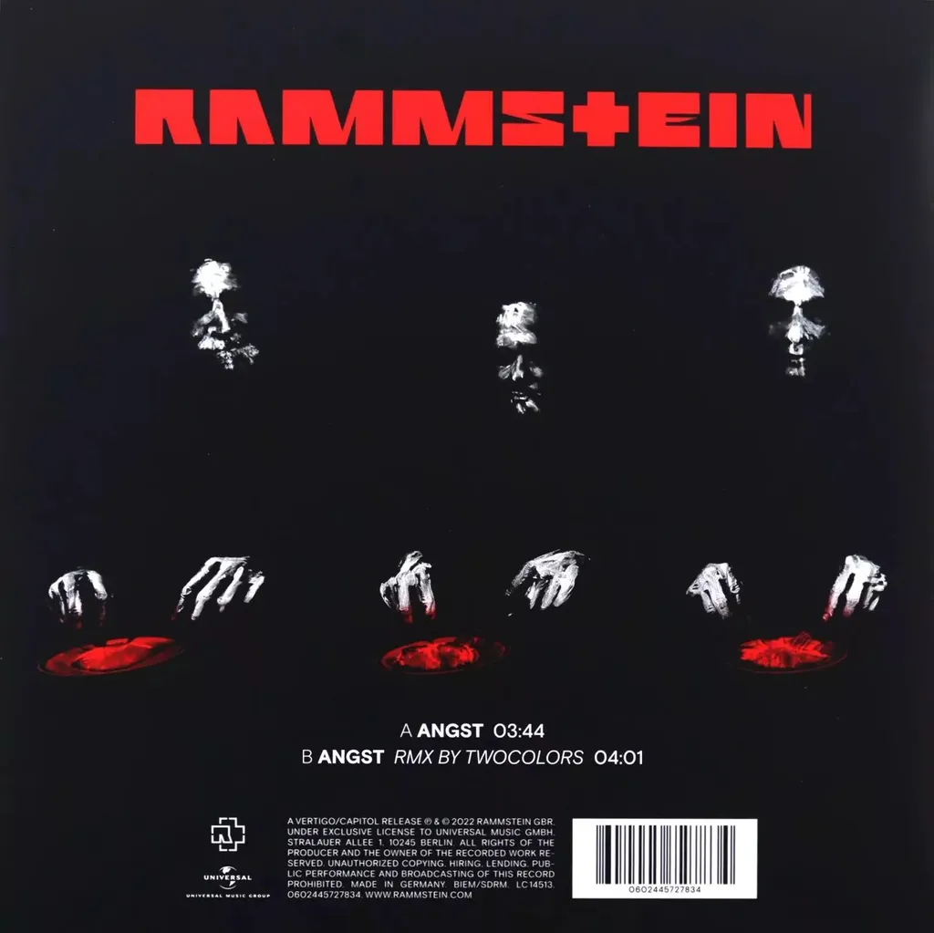 Rammstein Angst Vinyle Rouge Édition Limitée Pressage Audiophile 180g - 3