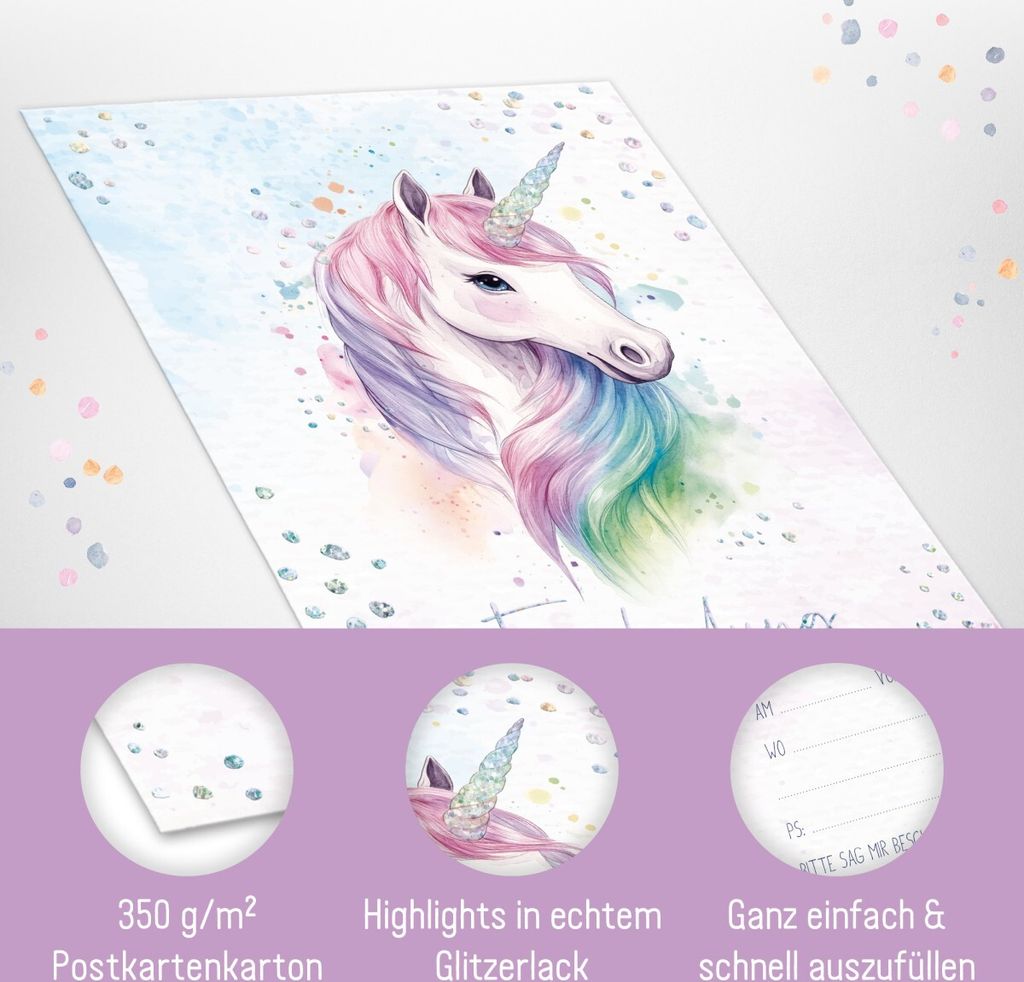 Häfft Einladungskarten A6 12er Set / Einhorn Produktbild 