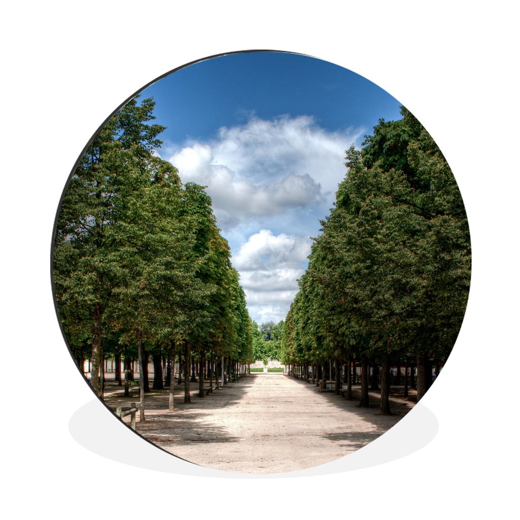 MuchoWow Aluminium Wandkreis Der Garten des Louvre-Museums mit schönen grünen Bäumen Ø 30 cm Wanddeko Modern Wohnzimmer - Wand Bild - Wohnzim...