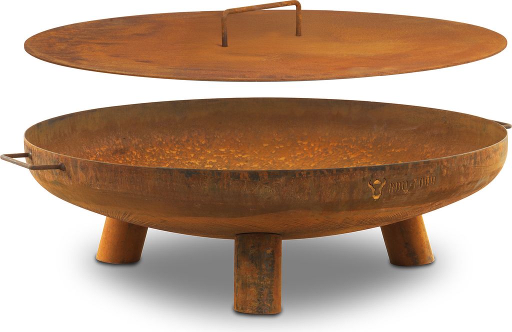 BBQ-Toro Feuerschale Ø 80 cm mit Deckel, Rostoptik, Outdoor Dreibein Feuerstelle für Garten