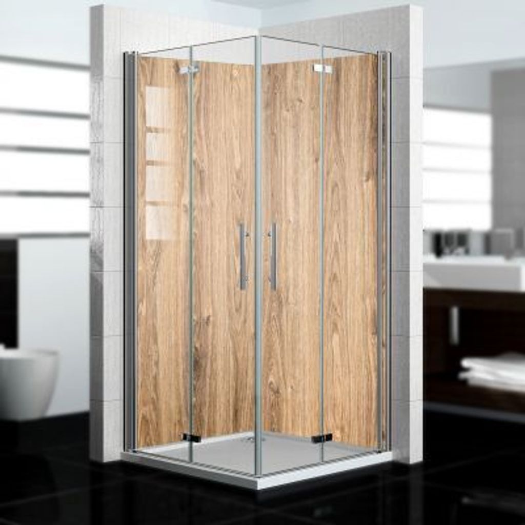 dedeco Eck-Duschrückwände Aluminium wasserfest Motiv: Holz V1, Nano-Protect seidenmatt, 2 x 90x200x0,3cm, Badrückwand, Fliesenersatz fugenlos Wa...