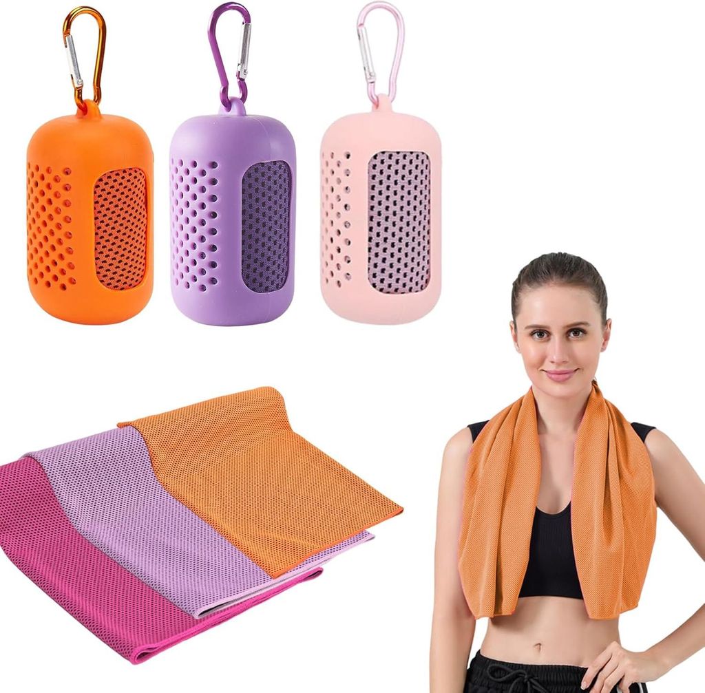 Kš¹hlende Handtš¹cher,3 Stš¹ck Schnelltrocknendes Sporthandtuch mit Tragbaren Silikonhš¹llen,Cooling Towel,fš¹r Fitness Outdoor Sports(30...