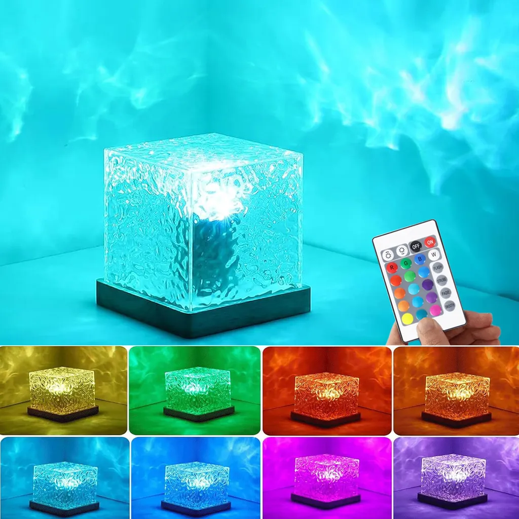 Lampada da comodino a LED RGB Dimmerabile 16 colori di luce, luce notturna 30 modalità telecomando Onda d'acqua dinamica, lampada da tavolo per camera da letto soggiorno