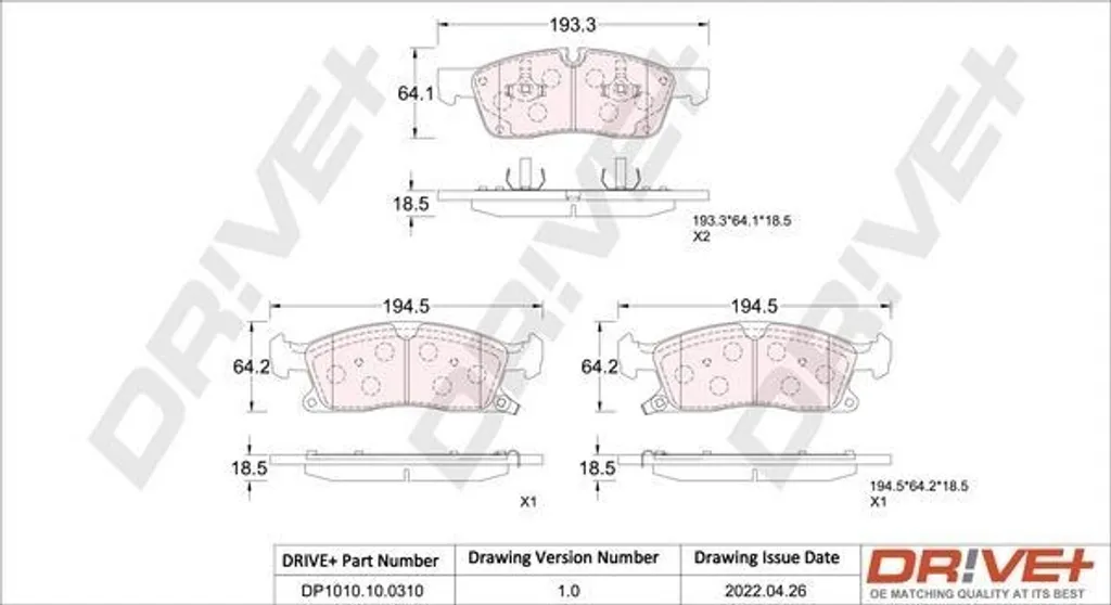 Plaquettes de frein avant silencieuses Dr!ve+ pour Grand Cherokee WK2