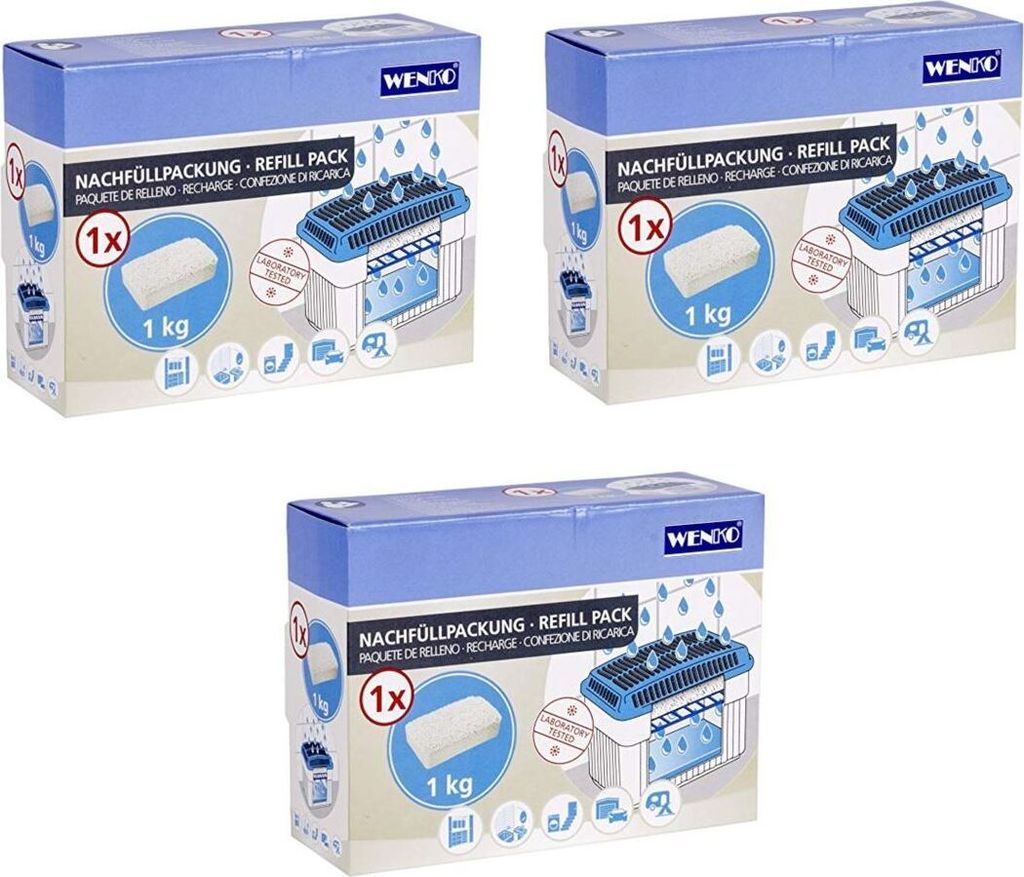 WENKO Feuchtigkeitskiller Nachfüllpack Luftentfeuchter-Nachfüller, Weiß, 3x1 Kg