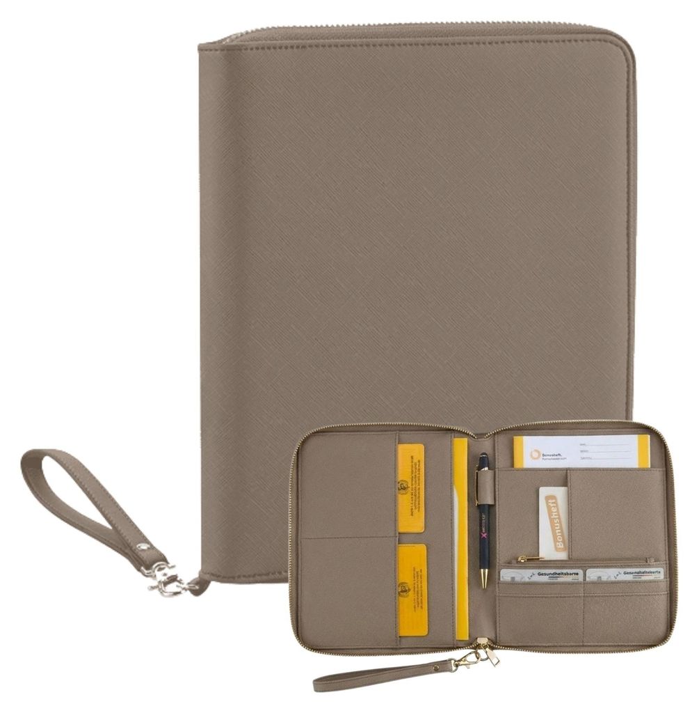 Reisepass Hülle, Travel Organizer Kunstleder, U-Heft Impfpass Mutterpasshülle Taupe