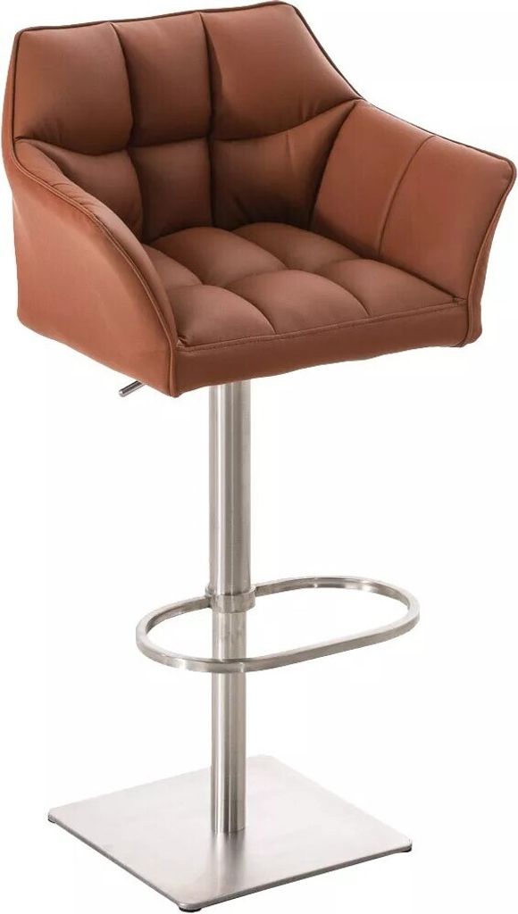 In And OutdoorMatch Barhocker Andrew - Braun - Kunstleder - Mit Rückenlehne und Armlehne - Ergonomisch - 1er-Set - Höhenverstellbar - Deluxe