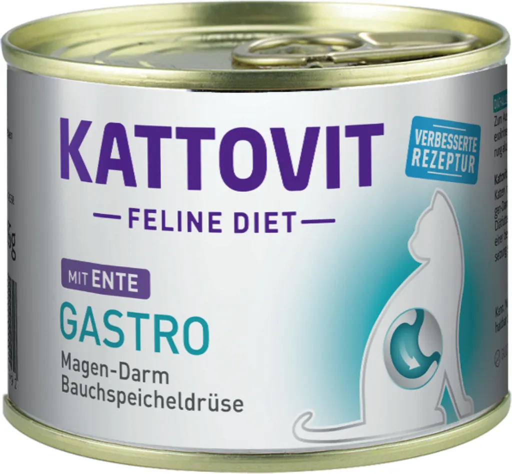 Kattovit Feline Diet Gastro Canard Boîte 185g x12 pour Chat Sensible