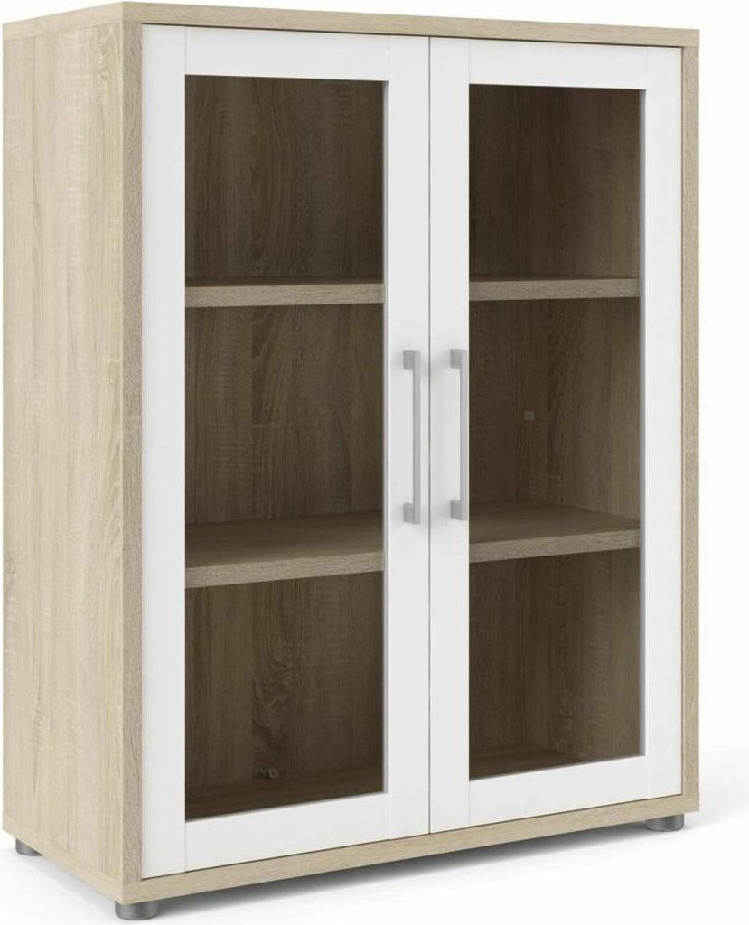 Kommode Ampezzo, Wohnzimmerbuffet, Wohnzimmer-Sideboard, Moderne Küchen-Speisekammer, 89x40 h113 cm, Eiche und Weiß