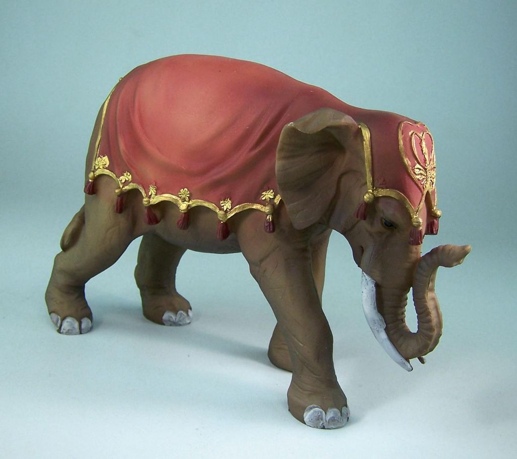 Elefant aus Polyresin, handbemalt. 12 cm. Krippenfigur für Weihnachtskrippe