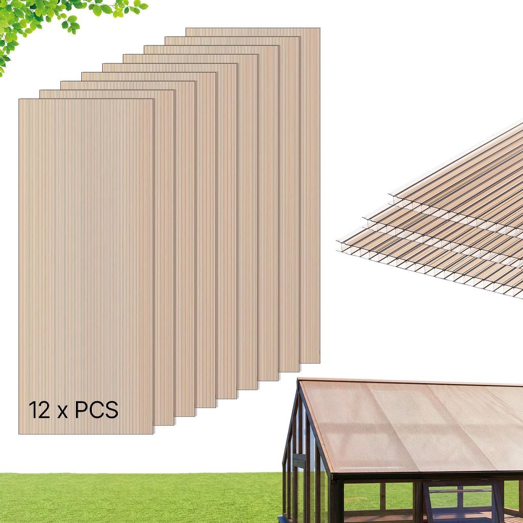 VEVOR 12x Doppelstegplatten 6mm, 152x61cm Hohlkammerplatten Zuschneidbar, Polycarbonatplatten UV-beständig, Gewächshausplatten Wetterfest, Ersatz...