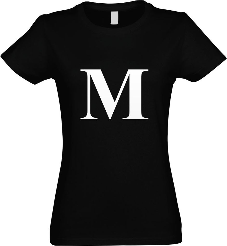 Kiwistar - T-Shirt tailliert - Damen - schwarz - Buchstabe M - Alphabet - mit Motiv Bedruckt - Funshirt Design - Sport - Freizeit - Damen - L