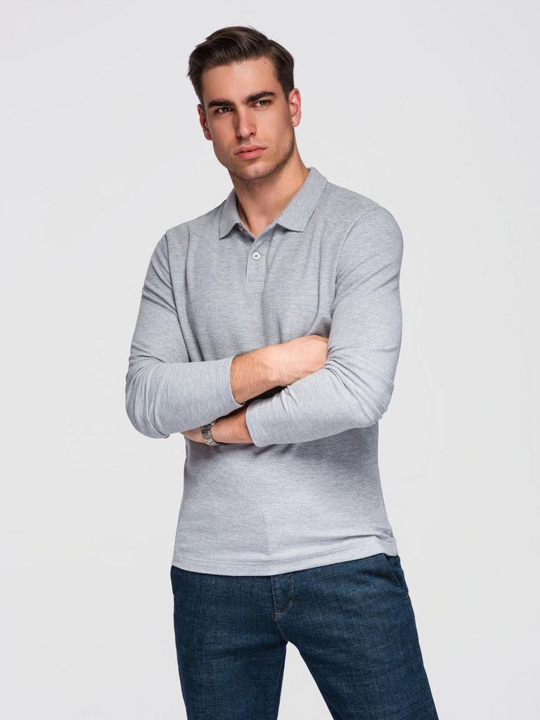 Herren-Poloshirt mit langen Ärmeln BASIC - Grau Melange V4 OM-POBL-0162 M