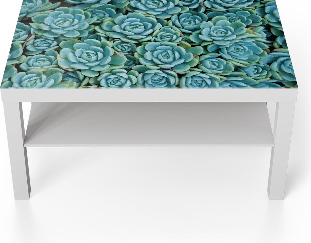 DEQORI Couchtisch 90x55 cm Weiß 'Sukkulente Symmetrie' Glas Beistelltisch Glastisch modern