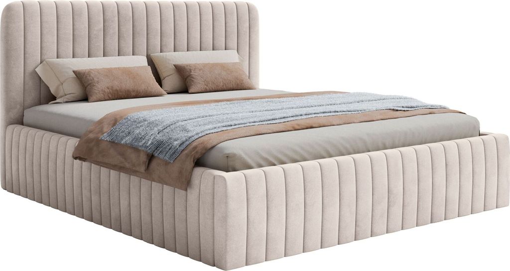 Selsey SALIANO - Polsterbett mit Samtbezug und Stauraum, Greige, 140x200 cm