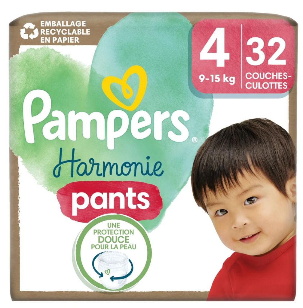 Pampers Harmonie Windelhosen Größe 4 (9–15 kg) 32 Stück Produktbild 