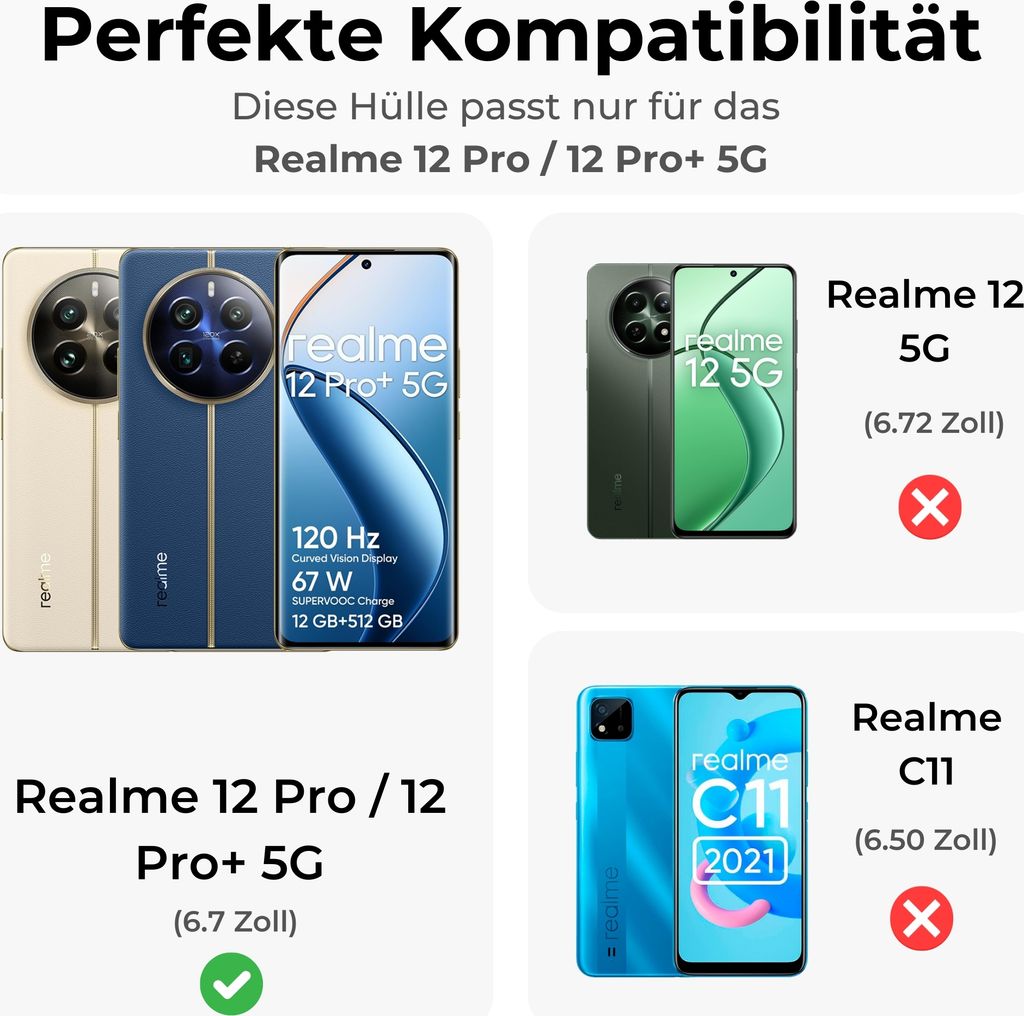 Hülle für Realme 12 Pro /12 Pro+ 5G Handyhülle Klapphülle Etui mit Kartenfächern