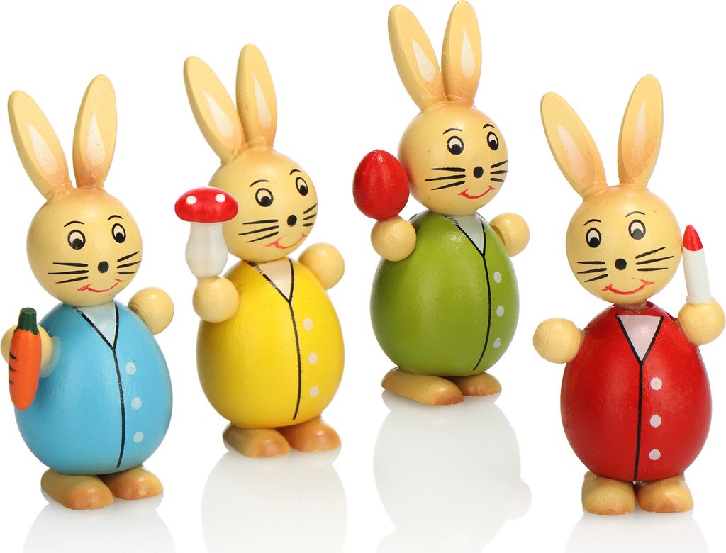 com-four 4x Deko-Osterhase aus Holz - 8cm - Aufsteller zum Frühling und zur Osterdekoration - Holz-Hase in bunten Farben - Holzfiguren für Ostern