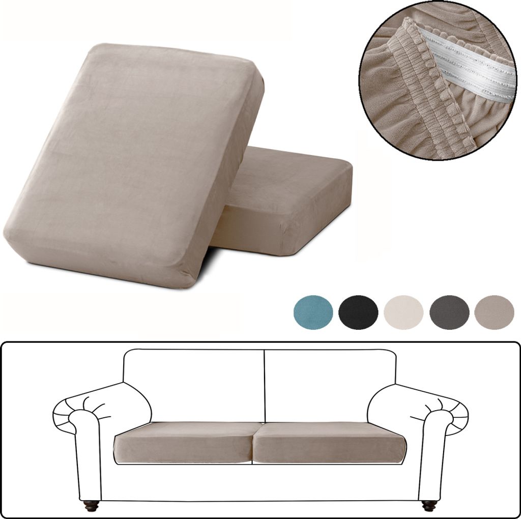2 Stück Sofa Überzug Samt für 1-Sitzer, Sofa Bezug mit Gummiband, Sitzkissen Bezug Elastisch Universal, Sofadecken für Sitzfläche Taupe