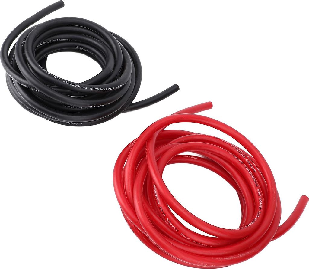 4AWG 20ft Stromkabel mit Line Tail Schrumpfschlauch Schwarz Rot Flexibles Erdungskabel-Set für Autoradio-Lautsprecher