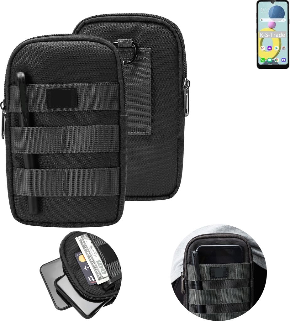 K-S-Trade Holster Gürtel Tasche kompatibel mit LG Electronics Xpression Plus 3 Handy Tasche Schutz Hülle dunkel-grau viele Fächer, 1x