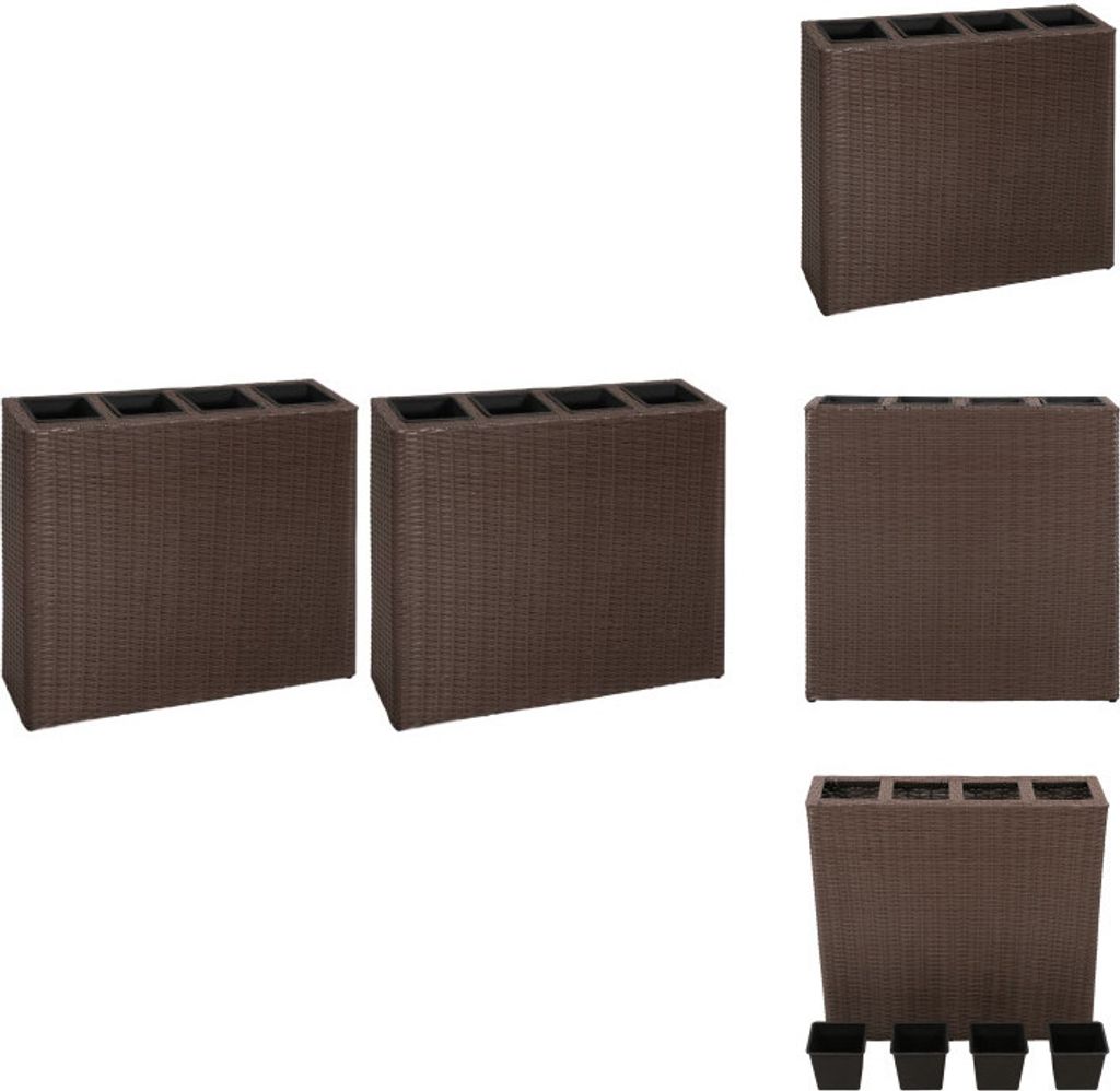 vidaXL Garten-Hochbeet mit 4 Töpfen 2 Stk. Poly Rattan Braun - Blumentöpfe & Pflanzgefäße