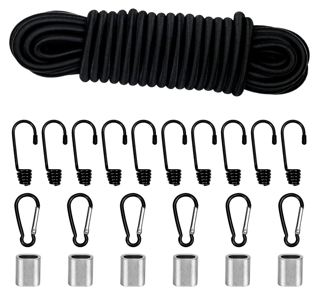 Gummiseil, elastisches Expanderseil mit Haken Zubehör DIY (Schwarz, 8mm x 10m)