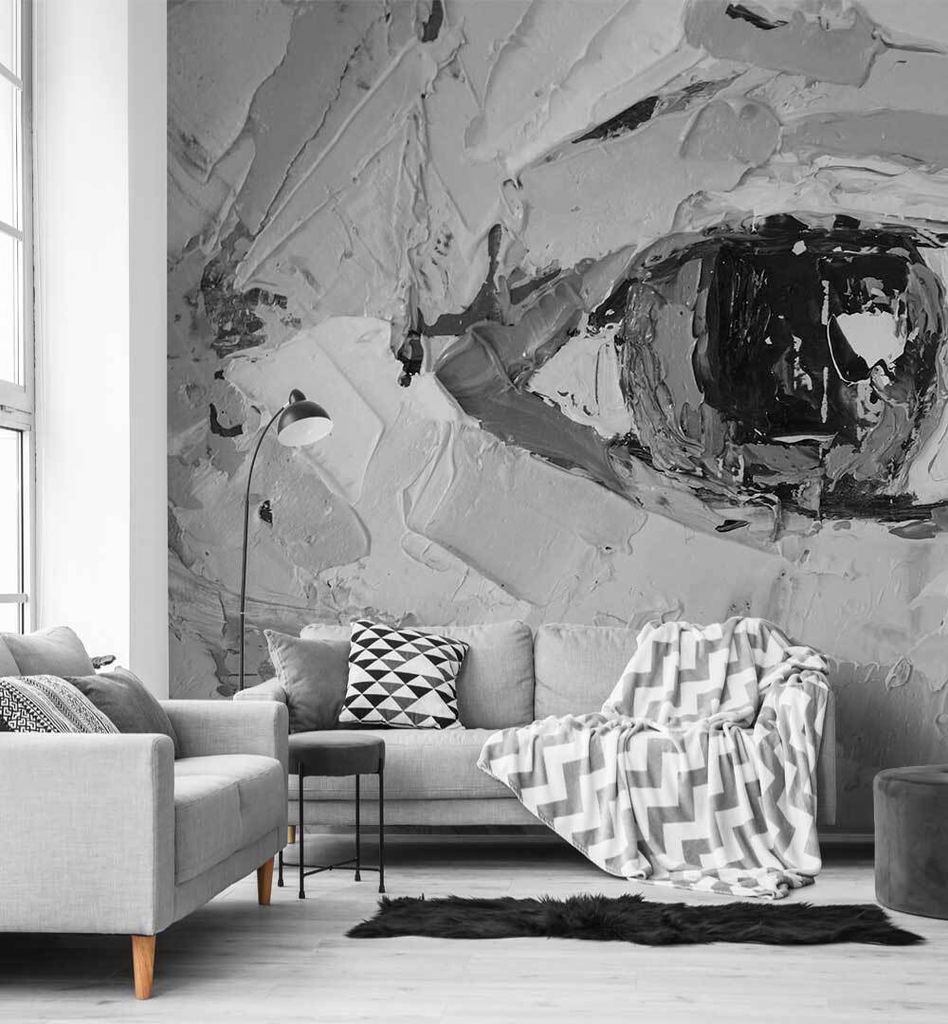Fototapete Augen Gemälde grau, Material:Superior Vlies 350g/qm, Größe Tapete:390 x 300cm