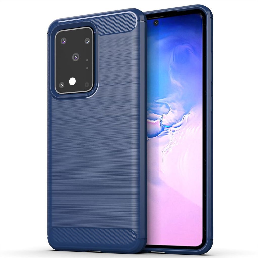 Schutzhülle Handyhülle für Samsung Galaxy S20 Ultra Case Cover Carbon Optik Blau