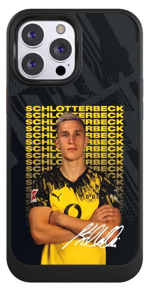 NIVOCASE Hülle für Apple iPhone 13 Pro Max Handyhülle NIVOcore Case Schwarz BVB Borussia Dortmund Nico Schlotterbeck