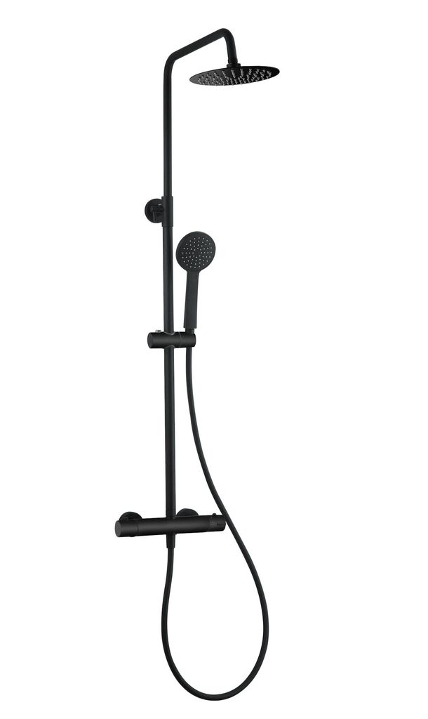 Duschset Samar Duschsystem Duscharmatur mat Schwarz Regendusche komplettset Duschsäule Thermostat