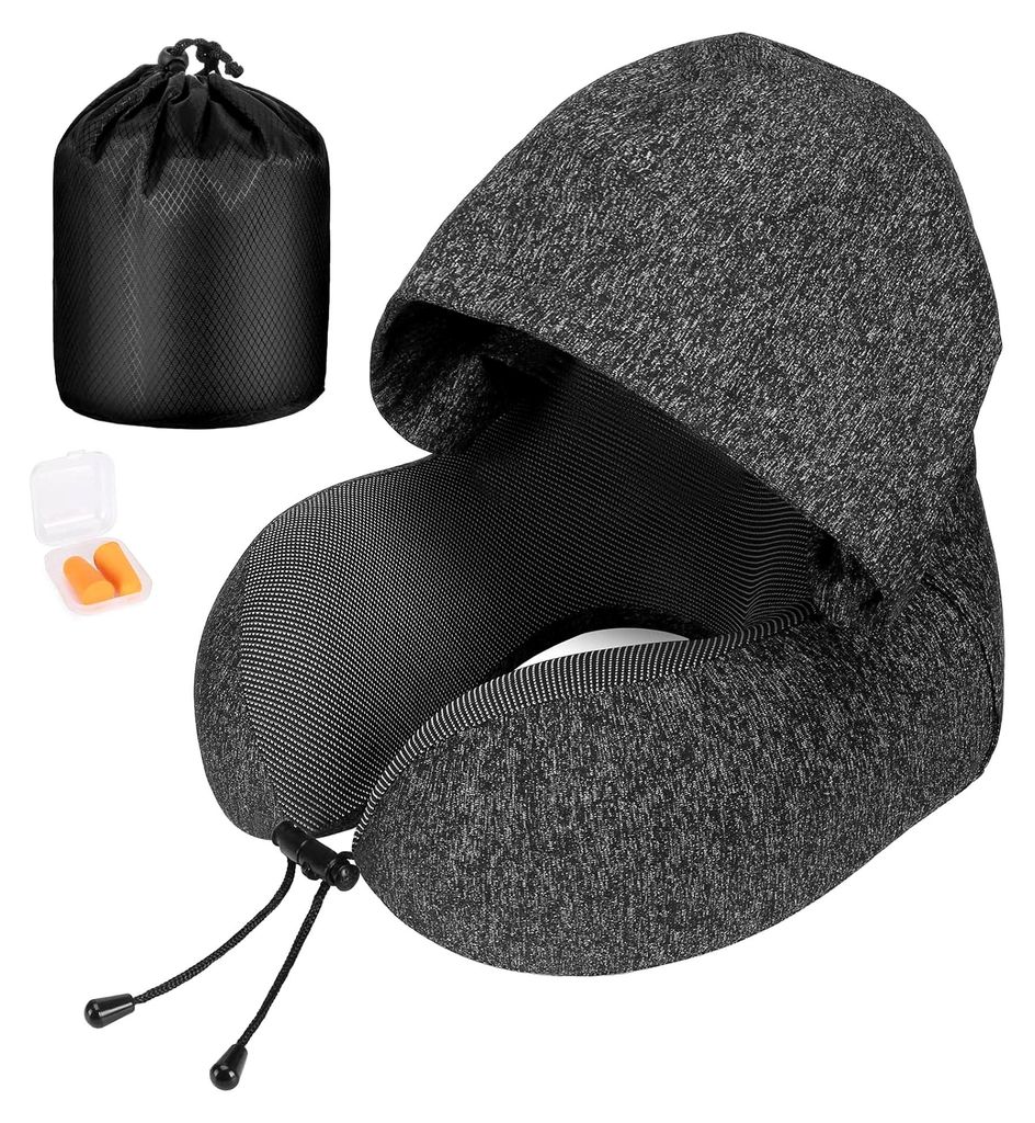 Nackenkissen Memory Foam, Reisekissen mit Haube, Bequemes Nackenhörnchen mit Haube für Flugzeug, Auto, Zug, Büro, Nackenkissen Reise zum Schlafen
