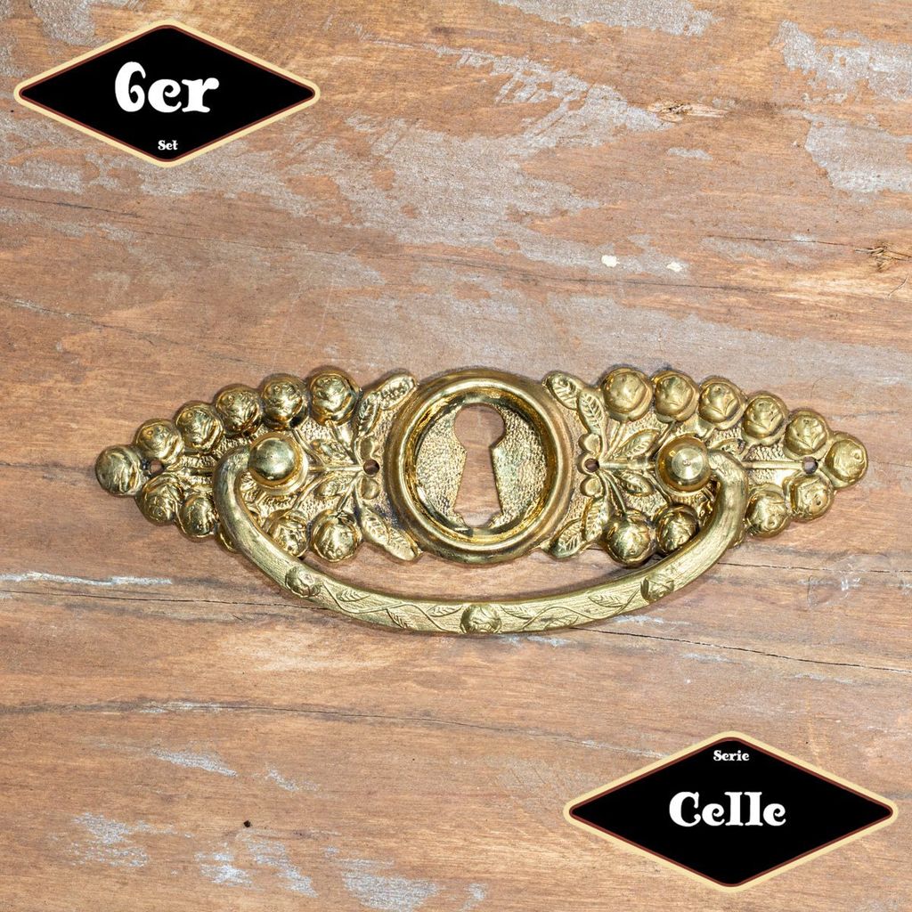 Schubladengriff,Serie"Celle",6er Pack|Eisen in Messing gl.|H4,3xB12,8cm