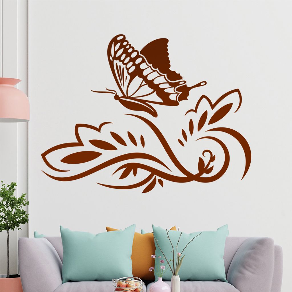 Großer Falter Blüten Wandtattoo in 6 Größen - Wandaufkleber Wall Sticker - Dekoration, Küche, Wohnzimmer, Schlafzimmer, Badezimmer