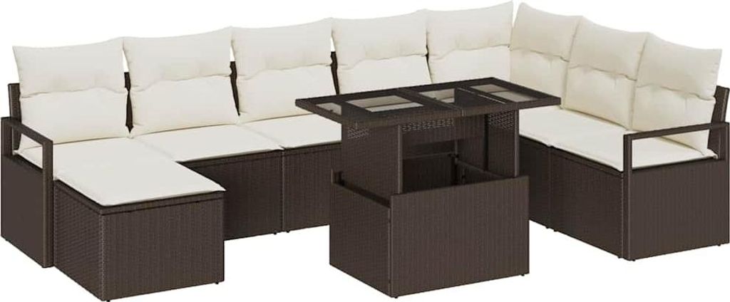 "im Sonderangebot" Garten-Sofa-Set - Balkonmöbel/Loungeset - elegantes Design - mit Kissen 9 pcs Braun und Creme - - Gartensofas DEMöbel972058