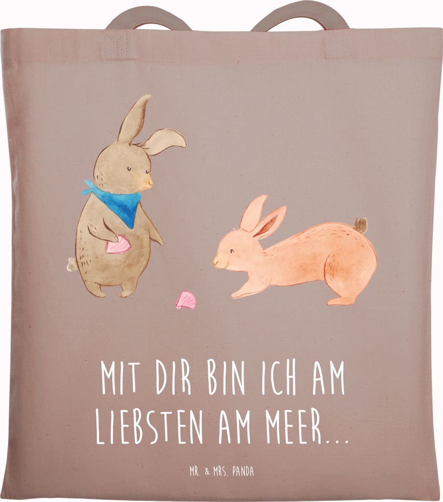 Mr. & Mrs. Panda Tote Bag Hasen Muschel - Braun Pastell - Geschenk, Tasche, Laptoptasche, Muscheln, Shopping, Jutetasche, BFF, Meer, Strand, Jutebe...