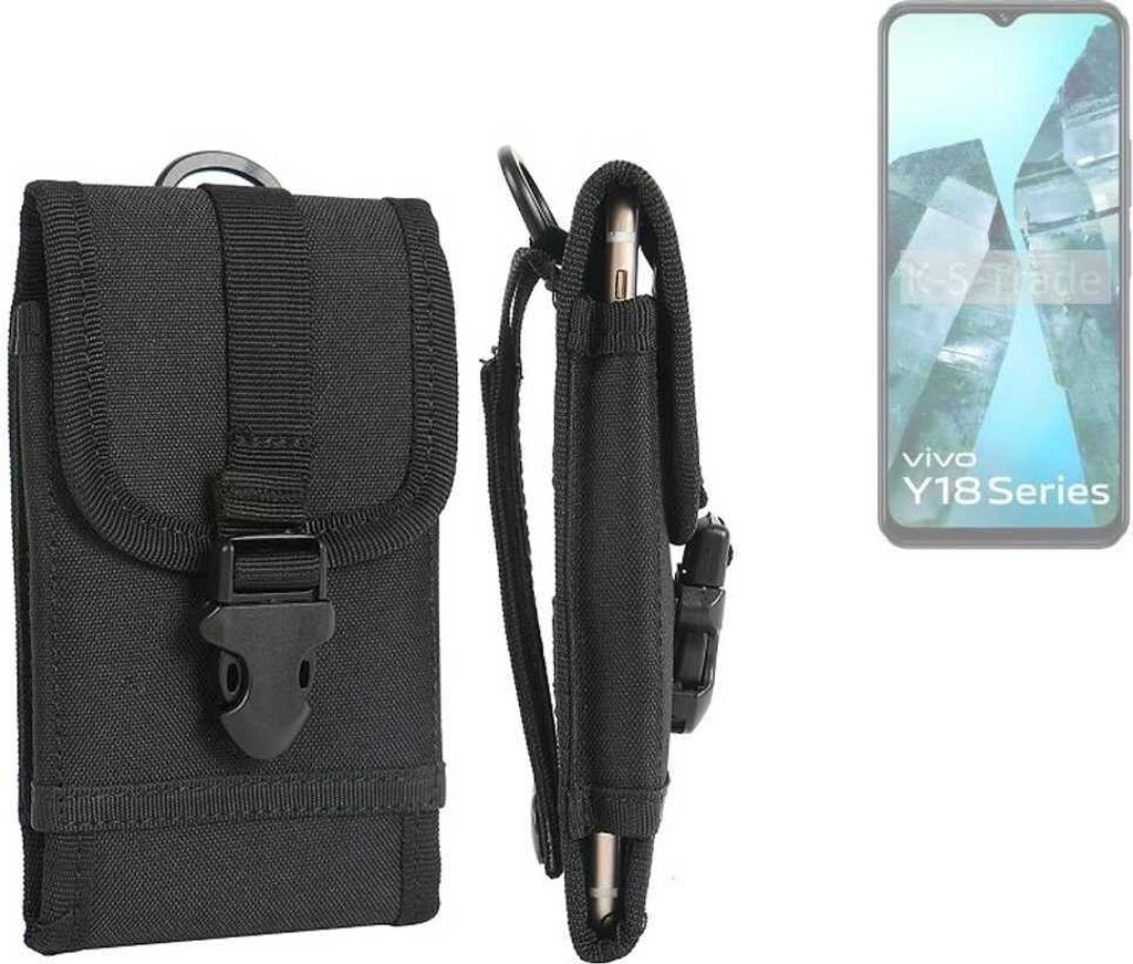 K-S-Trade Holster Handy Hülle kompatibel mit Vivo Y18i Holster Handytasche Gürtel Tasche Schutz Hülle Robust Outdoor schwarz