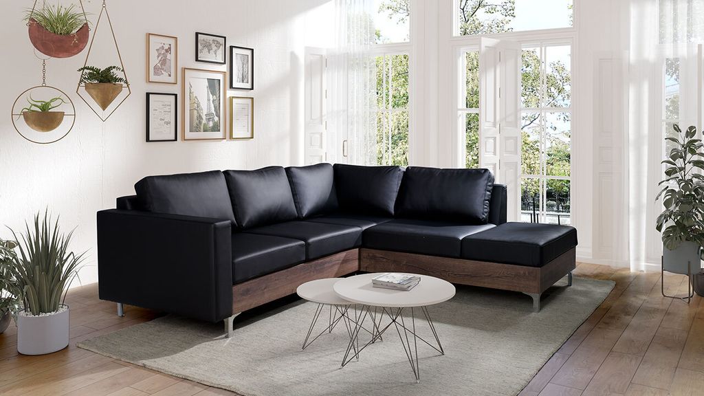 MIRJAN24 Ecksofa Orlando Wood, L-Form Polsterecke, Stilvoll Eckcouch mit Metallfüße (Soft 011 + Monastery Eiche, Seite: Rechts)