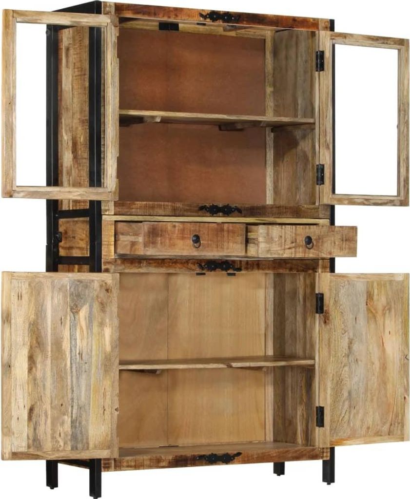 vidaXL Highboard 100x40x175 cm Massives Raues Mangoholz