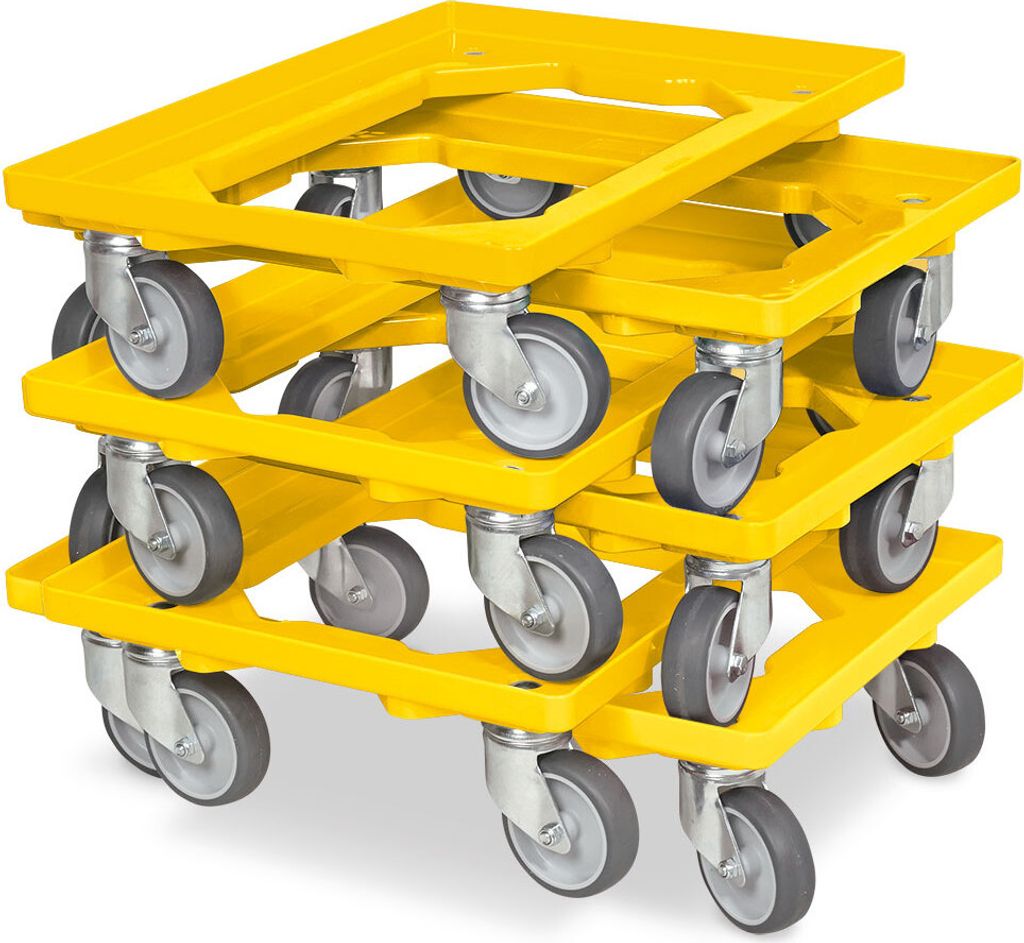 6x Logistikroller/Kistenroller für Behälter 600 x 400 mm, Tragkraft 250 kg, gelb