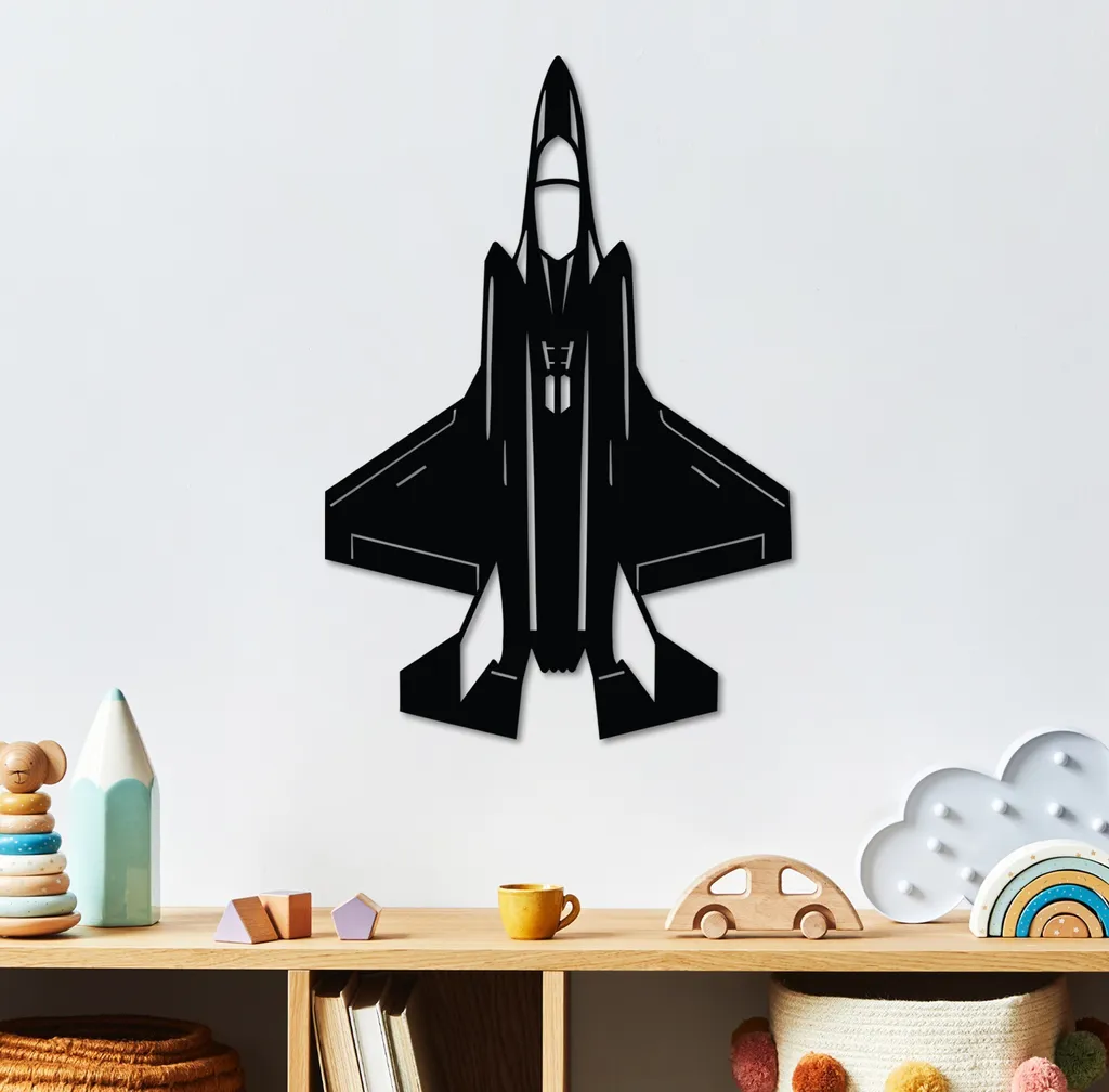 Wallity F-35A Silhouette Metallo Nero 60x41 - Arte da Parete Esclusiva