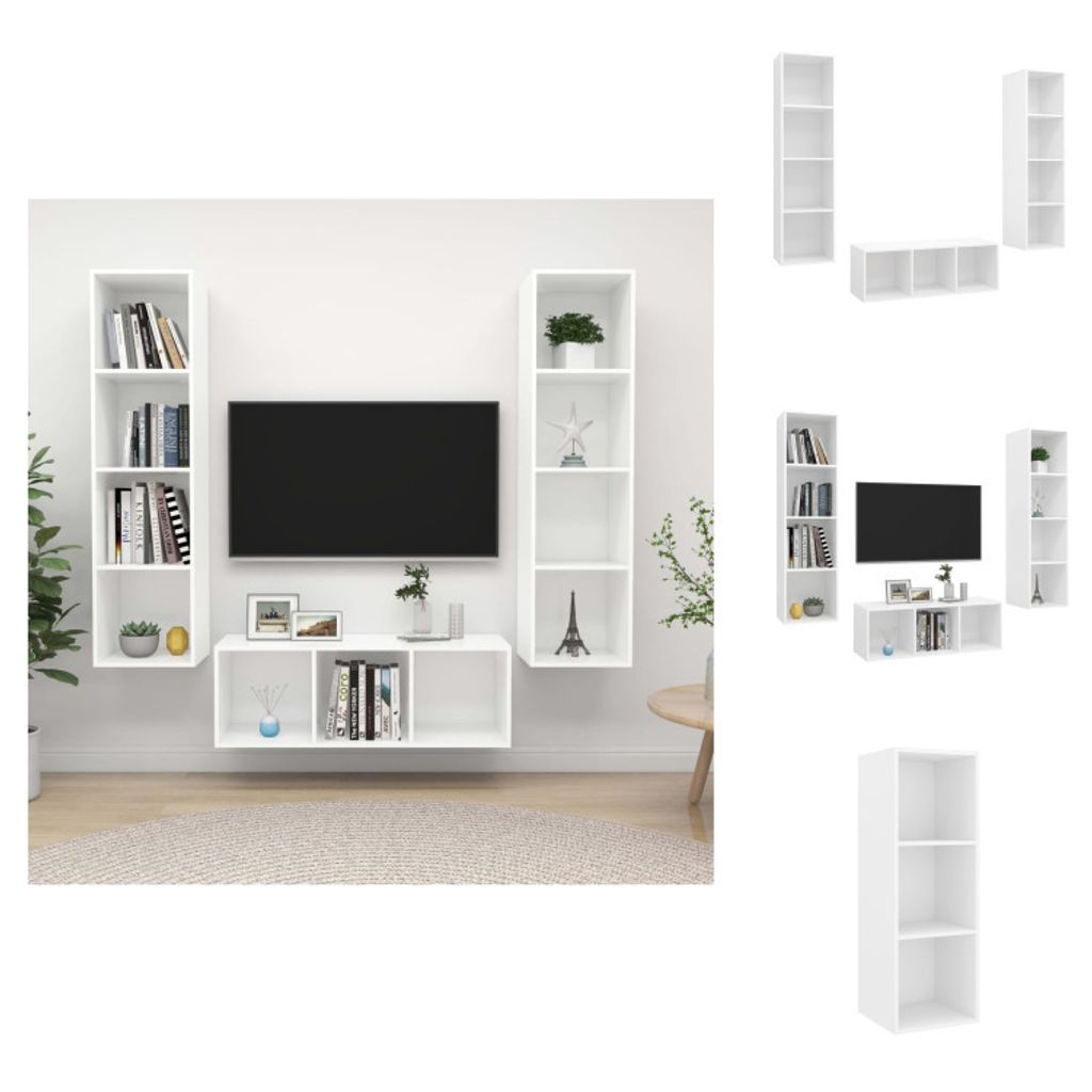 vidaXL 3-tlg. TV-Schrank-Set Weiß Holzwerkstoff - TV-Möbel