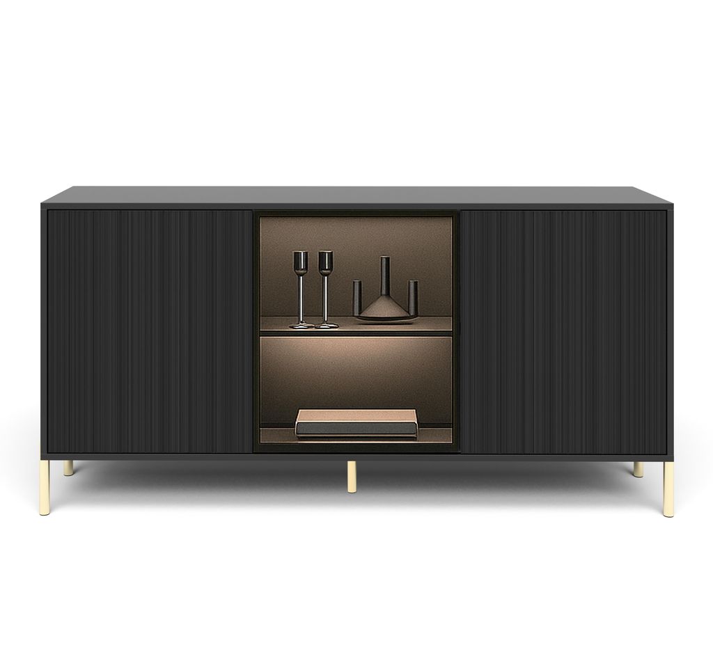 AX LIVING Schwarze Sideboard Benvie 154 cm – Glas & Produktbild 